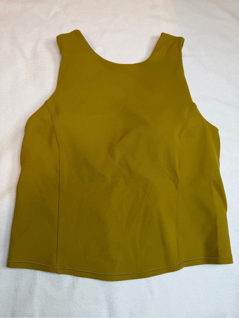 Lululemon Mesh Cross-Front Cropped Tank Top Built-In Bra Gold Spice Green Sz 4 - Picture 2 of 8